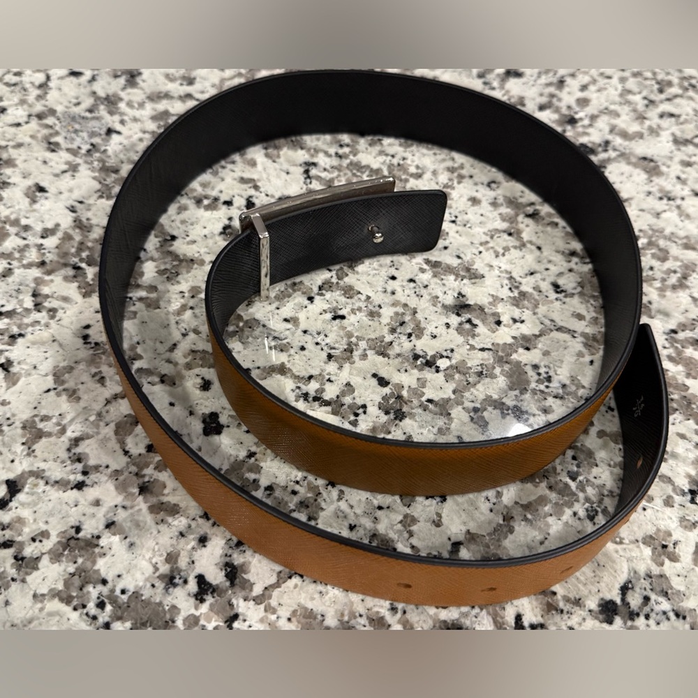 Prada Men's Tan Saffiano Leather Belt with Silver Buckle - Picture 5 of 5